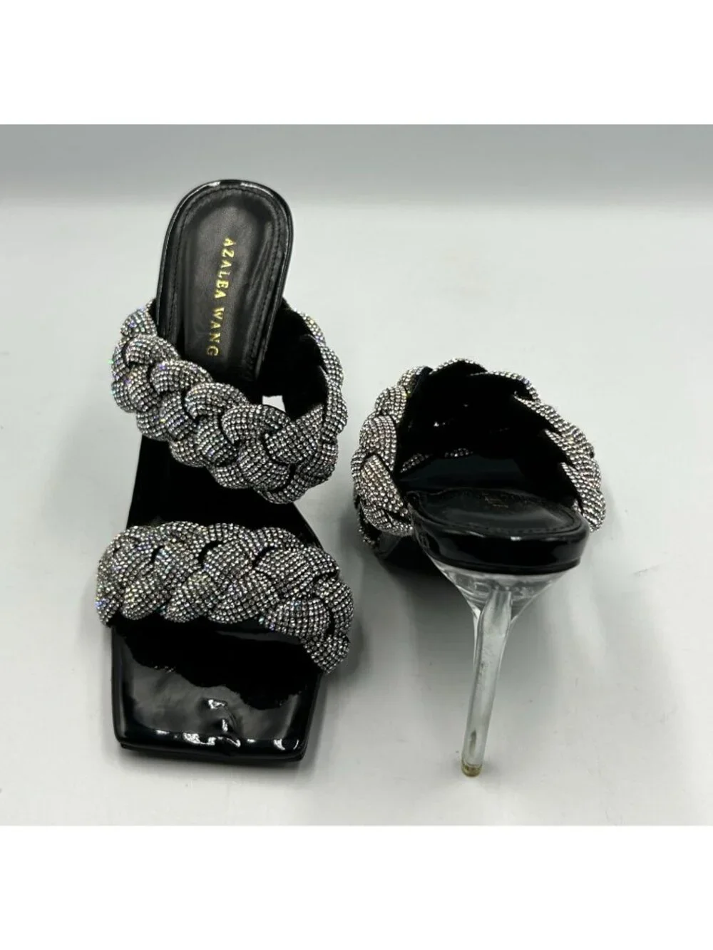 Azalea Wang Women's Black Patent Rhinestone Braided Stiletto Heels Size 6 3366 - Picture 13 of 16